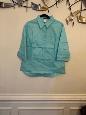 Classic Button-Front Women's Shirt in Aqua